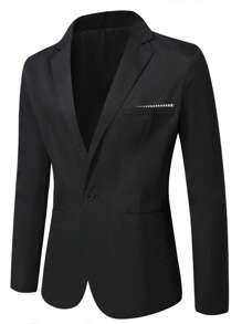 Marvello Homme Men Plus Solid Single Button Blazer - Black - View 1
