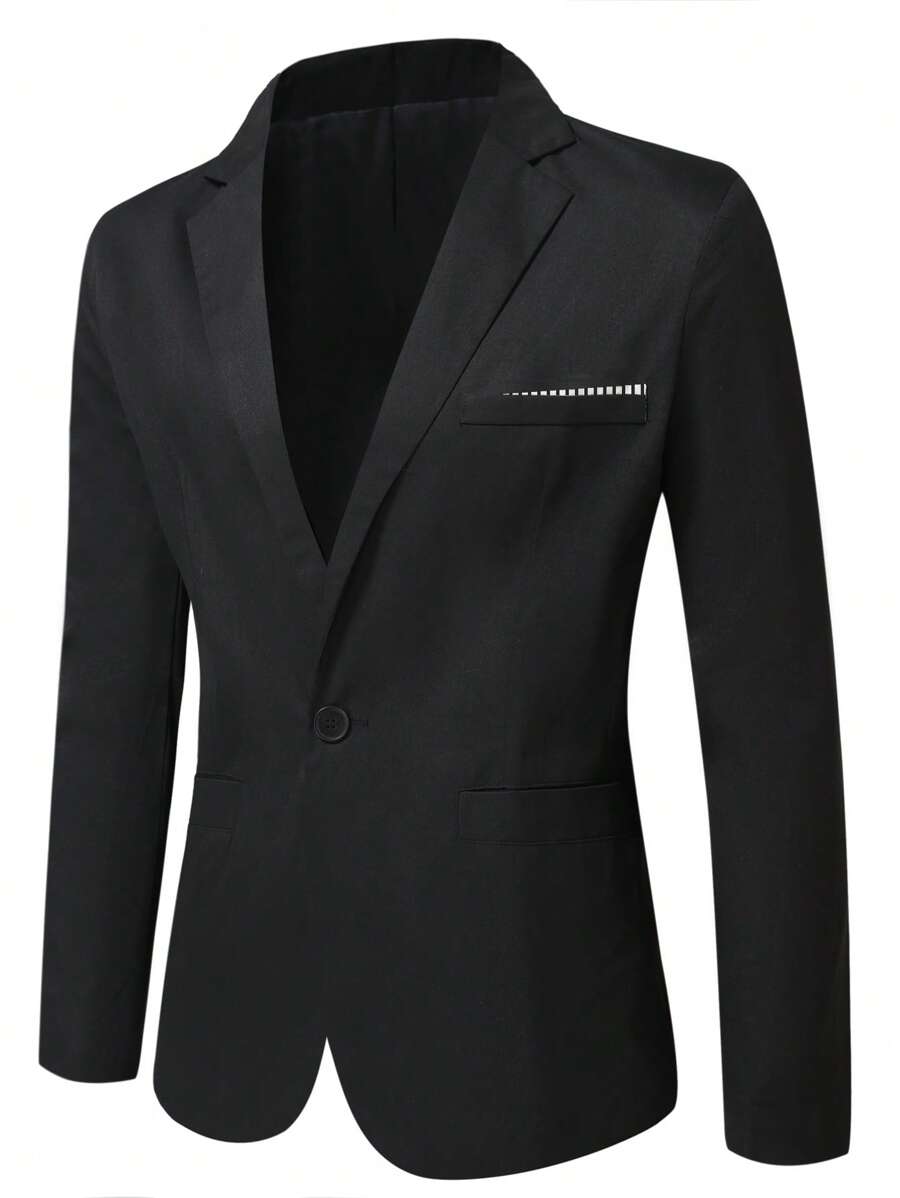 Marvello Homme Men Plus Solid Single Button Blazer - Black - View 1