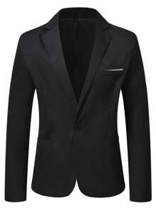 Marvello Homme Men Plus Solid Single Button Blazer - Black - View 3
