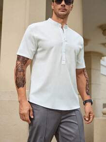 Manfinity Homme 男士大码半排扣襯衫 - 白色 - 查看 1