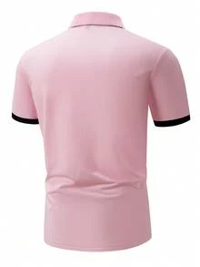 Manfinity Hypemode Men Plus Letter Graphic Contrast Trim Polo Shirt - Pink - View 2