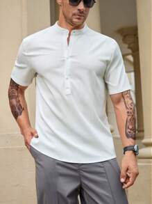 Manfinity Homme 男士大码半排扣襯衫 - 白色 - 查看 3