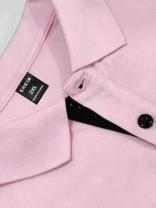 Manfinity Hypemode Men Plus Letter Graphic Contrast Trim Polo Shirt - Pink - View 4