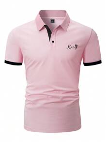 Manfinity Hypemode Men Plus Letter Graphic Contrast Trim Polo Shirt - Pink - View 1
