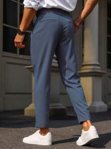 Manfinity Bizformal Men Fold Pleated Detail Slant Pocket Suit Pants