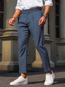 Manfinity Bizformal Men Fold Pleated Detail Slant Pocket Suit Pants