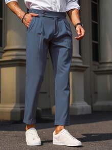 Manfinity Bizformal Men Fold Pleated Detail Slant Pocket Suit Pants