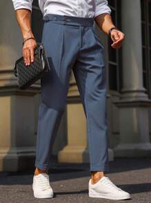 Manfinity Bizformal Men Fold Pleated Detail Slant Pocket Suit Pants