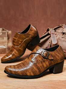 Men's Dress Shoes With Alligator Patterned Strap And Buckle Decorations - Brown - View 1