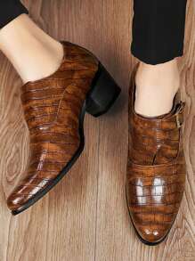 Men's Dress Shoes With Alligator Patterned Strap And Buckle Decorations - Brown - View 2