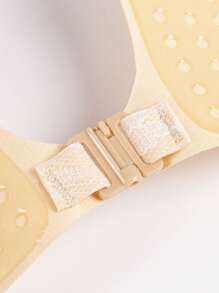 拼接花卉蕾絲矽膠自粘式胸衣 - 杏色 - 查看 3