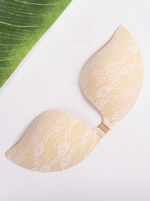 拼接花卉蕾絲矽膠自粘式胸衣 - 杏色 - 查看 4