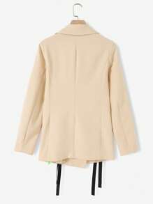 SHEIN Unity Lace Up Front Lapel Collar Double Button Blazer - Apricot - View 2
