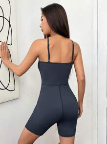 SHEIN EZwear 素色吊帶緊身連體短褲 - 藏蓝色 - 查看 2