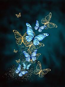 SHEIN LUNE 蝴蝶圖案落肩袖運動衫 - 黑色 - 查看 5