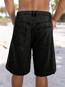 Manfinity Homme 男士鬆身牛仔百搭短褲,斜口袋款式 - 黑色 - 查看 2