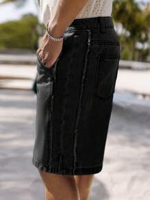 Manfinity Homme 男士鬆身牛仔百搭短褲,斜口袋款式 - 黑色 - 查看 5