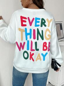 Flirla Plus Slogan Graphic Drop Shoulder Sweatshirt Pullover Fall Sweatshirt - White - View 2