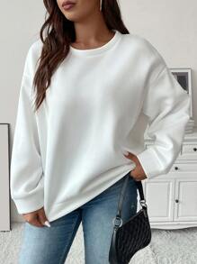 Flirla Plus Slogan Graphic Drop Shoulder Sweatshirt Pullover Fall Sweatshirt - White - View 3