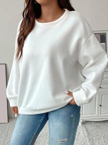 Flirla Plus Slogan Graphic Drop Shoulder Sweatshirt Pullover Fall Sweatshirt - White - View 4