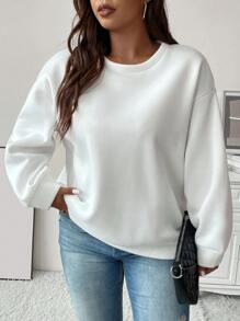 Flirla Plus Slogan Graphic Drop Shoulder Sweatshirt Pullover Fall Sweatshirt - White - View 5