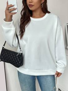 Flirla Plus Slogan Graphic Drop Shoulder Sweatshirt Pullover Fall Sweatshirt - White - View 6