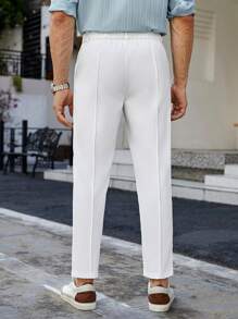 Manfinity RelaxMax 男士纯色斜口袋长裤，时尚纯色工作长白色休闲裤，适合爸爸和丈夫，男朋友的礼物 - 白色 - 查看 2