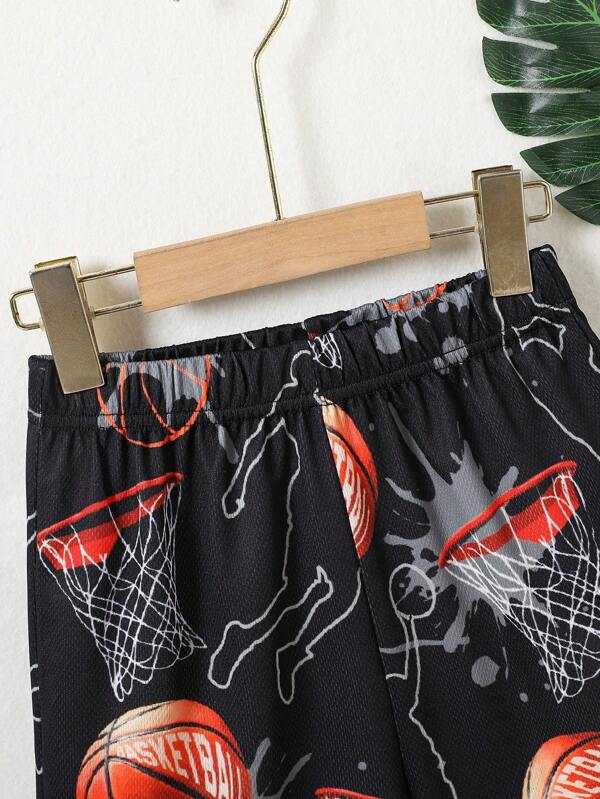 SHEIN Kids SPRTY Boys Basketball & Letter Graphic Elastic Waist Shorts