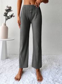 Cottnline Pantalones rectos unicolor tejido de canalé - Gris Oscuro - Ver 4
