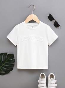 SHEIN Camiseta informal de unicolor con letras en relieve para niños pequeños - Blanco - Ver 1