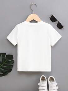 SHEIN Camiseta informal de unicolor con letras en relieve para niños pequeños - Blanco - Ver 2