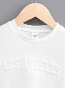 SHEIN Camiseta informal de unicolor con letras en relieve para niños pequeños - Blanco - Ver 3