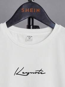 SHEIN Leap Crew Tween Boy Letter Graphic Tee & Drawstring Waist Joggers - Black and White - View 4