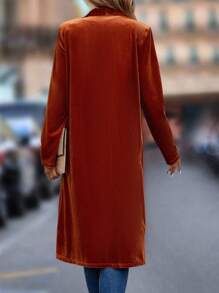 SHEIN Clasi 纯色前开襟大衣，女士深秋休闲常规袖披肩领宽松焦橙色纯色女士大衣，休闲日常穿着 - 亮橙色 - 查看 2