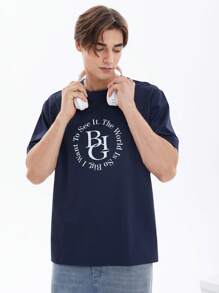 Chillumni 男士標語圖案T恤 - 藏蓝色 - 查看 1