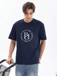 Chillumni 男士標語圖案T恤 - 藏蓝色 - 查看 5