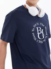 Chillumni 男士標語圖案T恤 - 藏蓝色 - 查看 6