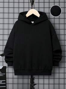 SHEIN Tween Boy Dragon & Slogan Graphic Drop Shoulder Thermal Hoodie