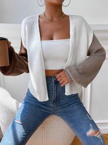 SHEIN Essnce Colorblock Drop Shoulder Cardigan - Multicolor - View 5