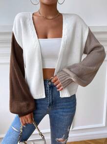 SHEIN Essnce Colorblock Drop Shoulder Cardigan - Multicolor - View 6