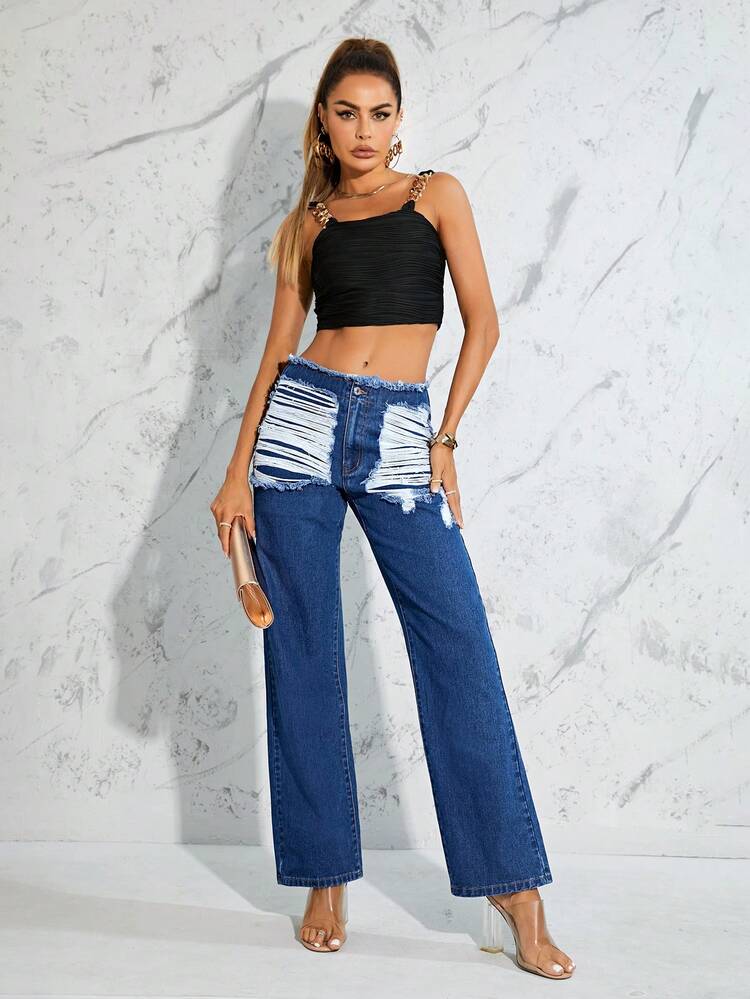 Ripped Straight Leg Jeans