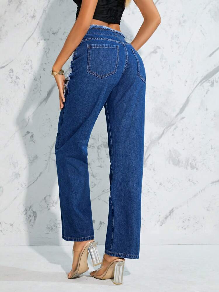 Ripped Straight Leg Jeans
