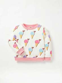 Cozy Pixies Baby Girl Ice Cream Print Contrast Trim Sweatshirt - Multicolor - View 5