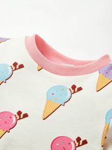 Cozy Pixies Baby Girl Ice Cream Print Contrast Trim Sweatshirt - Multicolor - View 3