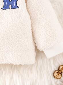 SHEIN Baby Girl Letter Embroidery Zip Up Teddy Bomber Jacket