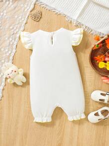 SHEIN 女嬰兔子&印花荷葉邊連身短褲 - 杏色 - 查看 2