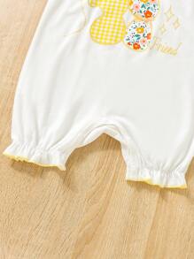 SHEIN 女嬰兔子&印花荷葉邊連身短褲 - 杏色 - 查看 6