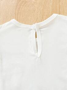 SHEIN 女嬰兔子&印花荷葉邊連身短褲 - 杏色 - 查看 7