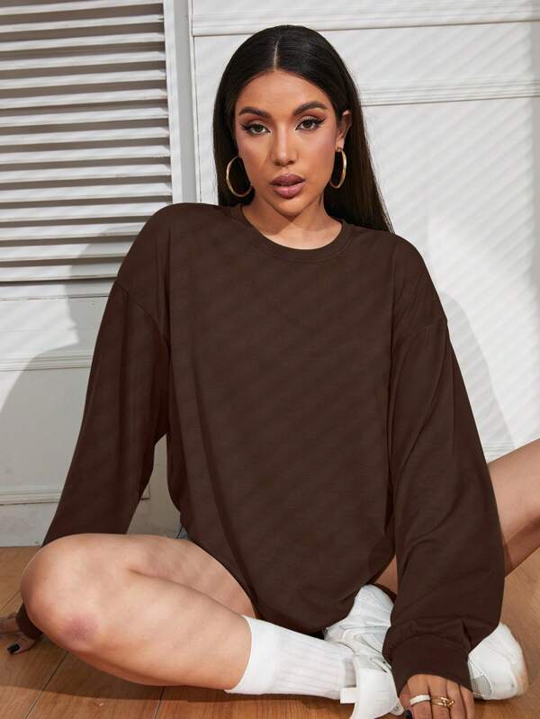 INAWLY Solid Drop Shoulder Oversized Tee Fall Cloth For Women