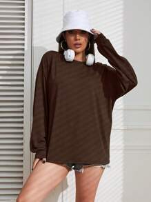 INAWLY Solid Drop Shoulder Oversized Tee